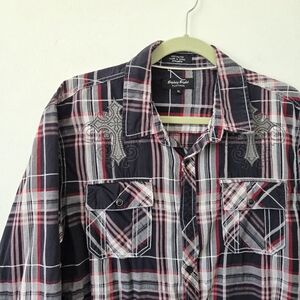 Eighty Eight Platinum Y2K Cross Shirt Plaid Skater Grunge Streetwear Redneck XL